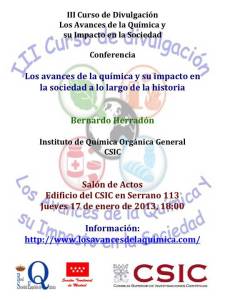 Próxima conferencia III Curso de Divulgación de la química.