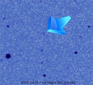 El asteroide 2012 DA14 en el momento de su descubrimiento en La Sagra. Credit: ESA
