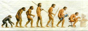 Representación humorística de la Evolución Humana.
